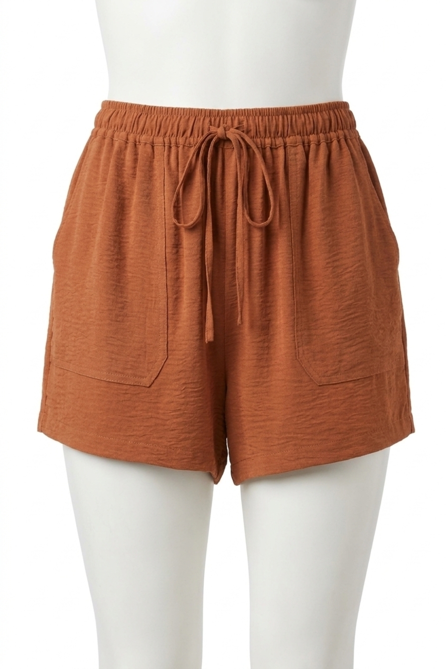 NEW WISHLIST crinkled shorts with pockets in camel